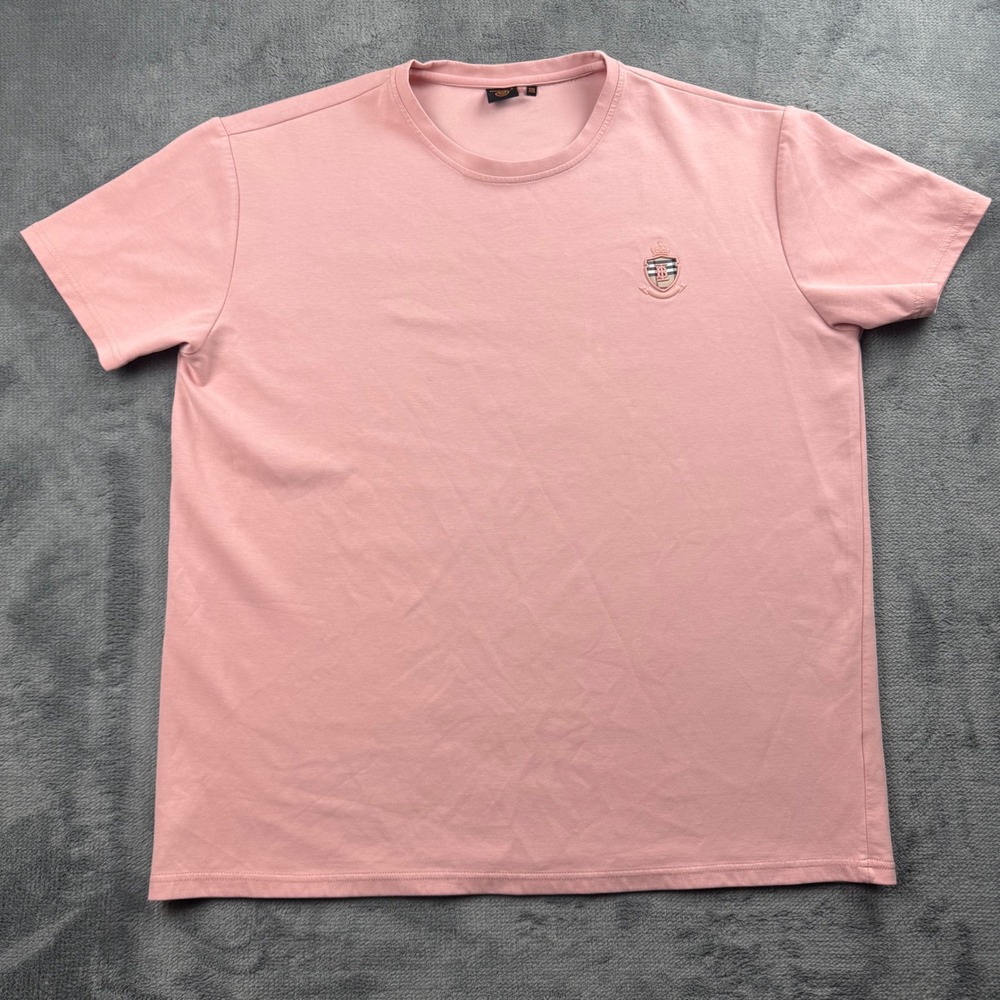 Moderno Mens Pink Short Sleeve Crest Patch T-Shirt XXXL Crew Neck Tee